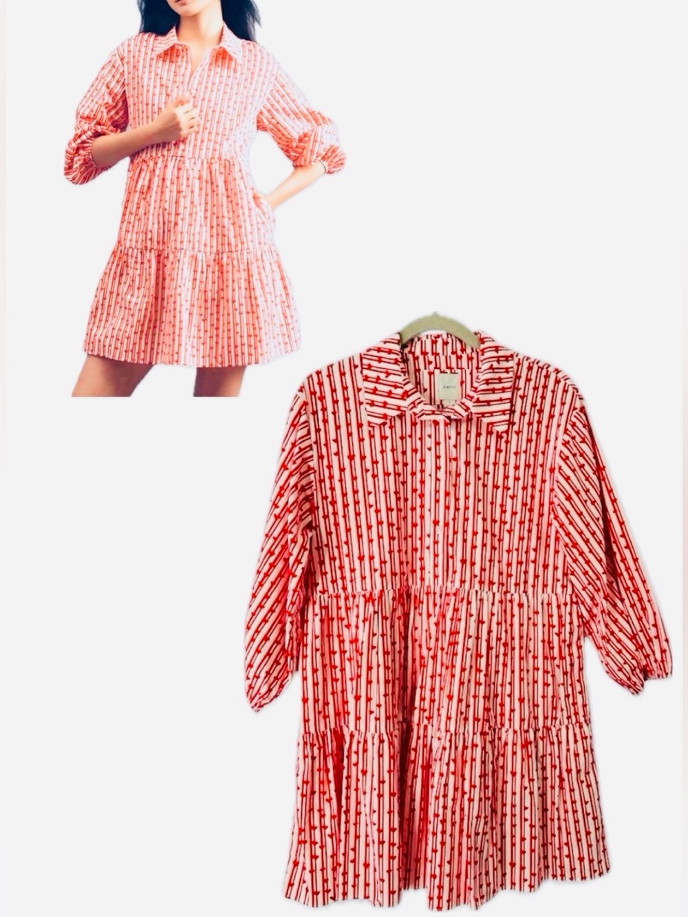 NWOT Maeve Anthropology Red Hearts/White Oversized A Mini Dress